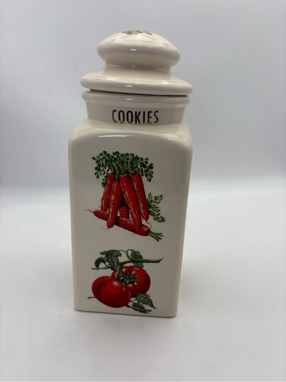 Vintage Ceramic Container Jar - Cream Ceramic with Vegetable Motif